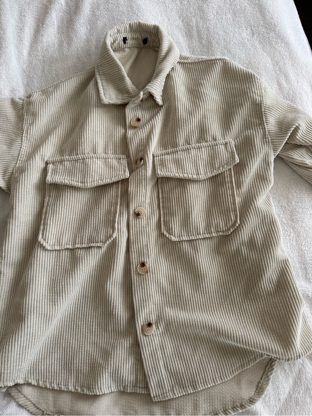 Men's Cream Corduroy Button-Up Shirt Jacket